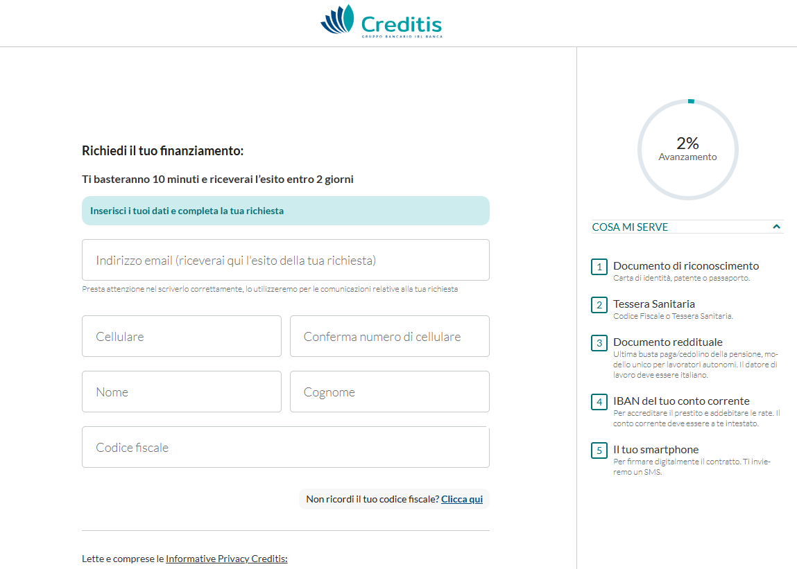 Onboarding cliente — inserimento dati anagrafici e contatti